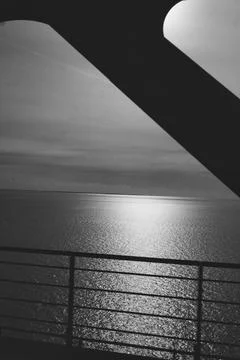 Copenhagen, Denmark - Juli 1, 2020 Black and white photo taken from train on Stock Photos