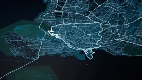 Copenhagen Municipality Denmark Digital Map Highlight 4K Stock Footage 337852619