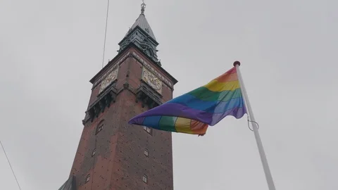 Copenhagen Rainbow Square flag Stock Footage 115834856