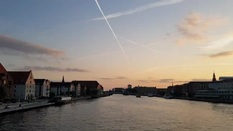 Copenhagen reflection mirror sightseeing spot tourist outdoor sea harbor sunset Stock Footage 316264775