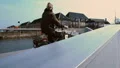 Copenhagen tourists riding bicycles on harbor bridge, active tourism in Europe HD Footage