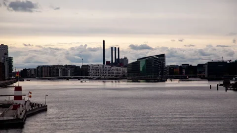 Copenhagen Water Bridge Timelapse at Sunset with a Cloudy Sky Stock Footage 240651908