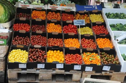 Copenhagen/Denmark/.25 July 2022/.Fruit and vegetable shoppers at oudoor f... Stock Photos