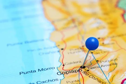 Copiapo pinned on a map of Chile Stock Photos