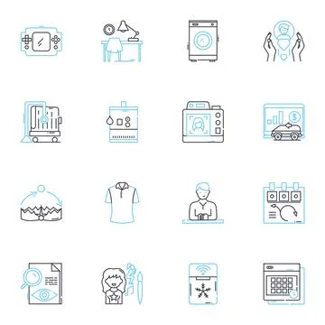 Copier linear icons set. Photocopy , Print , Scanner , Duplex , Automatic Stock Illustration