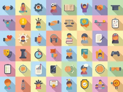 Coping skills icons set flat vector. Love stress Illustrazione stock