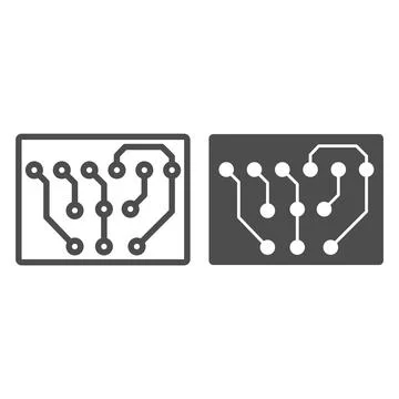 Copmact prited circuit board rectangle shape line and solid icon, electronics 스톡 일러스트