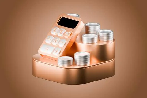 Copper 3D payment terminal with stacks of coins. Stock Illustration