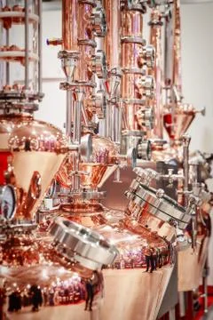 Copper alembic for making alcohol Stock Photos
