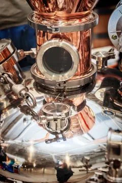 Copper alembic for making alcohol Stock Photos