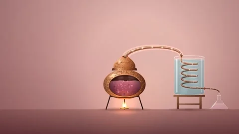 Copper Alembic Rose Water Distillation Dripping Seamless Loop Stock Footage 346728412