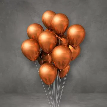 Copper balloons bunch on a grey wall background Stock Illustration