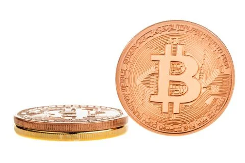 Copper Bitcoin stack isolated Stock Photos