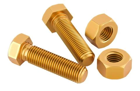 Copper bolts with nuts, 3D rendering Stock Illustration