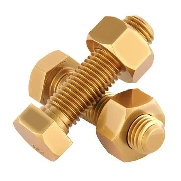 Copper Bolts with washers and nuts, 3D rendering Stock Illustration