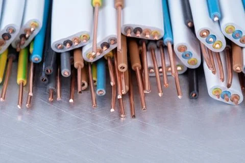 Copper cable and wire used in electrical installation Stock Photos