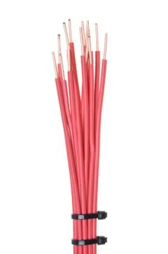 Copper cable with cable ties used in electrical installations Stock-Fotos