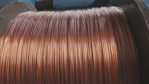 Copper cable on a coil close-up, a coil of copper cable. Copper cable Stock Footage 129765075