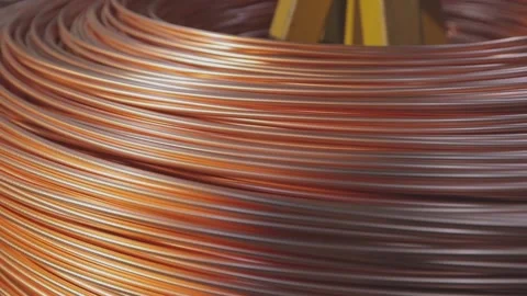 Copper cable, a coil of copper cable. Copper cable manufacturing close-up. Vidéo 155901280