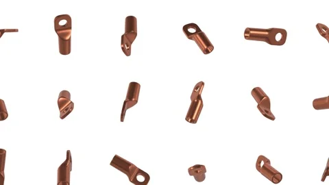 Copper Cable Lugs Falling on a White Background 3D Animation. 4K Stock Footage 328031158