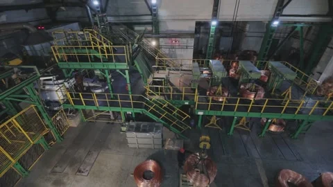 Copper cable manufacturing plant, General plan inside the cable manufacturing Vidéo 141741545