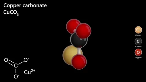 Copper Carbonate. 3D model of a molecule.  CuCO3.Black background. 3D render Stock Footage 291990475
