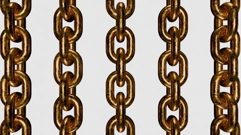 Copper chains rotating like loop background, overlay with alpha channel 3d Stock Footage 299629656