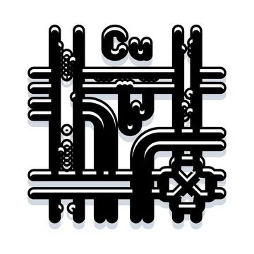 Copper chemical element cu symbol over connecting pipes Stock Illustration