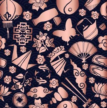 Copper chinese icon decoration seamless pattern 스톡 일러스트