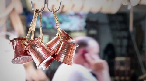 Copper Coffee Pots in Grand Bazaar Stock Footage 48236872