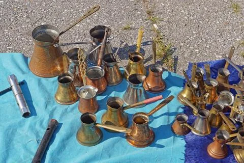 Copper coffee pots Stock Photos