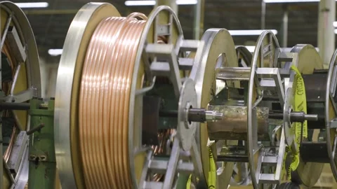 Copper Coil On a Giant Spindle Stock Footage 229653987
