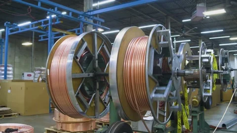 Copper Coils On a Giant Spindles Stock Footage 229654010