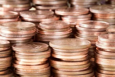 Copper coins stacks Stock Photos