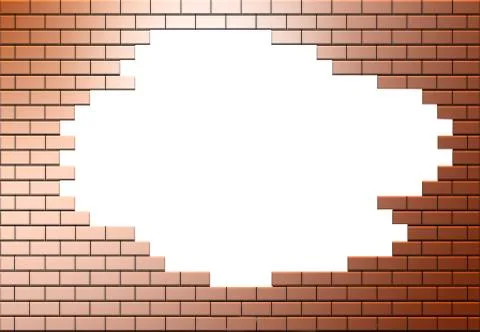 A copper colored brick wall has a hole in it allowing escape to another area, Stock Illustration