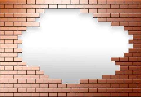 A copper colored brick wall has a hole in it allowing escape to another area, Stock Illustration