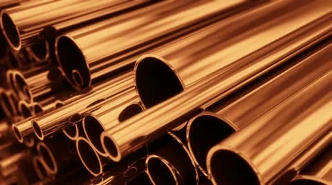Copper conductor construction electricity metallic billet expensive industrial Stock Footage