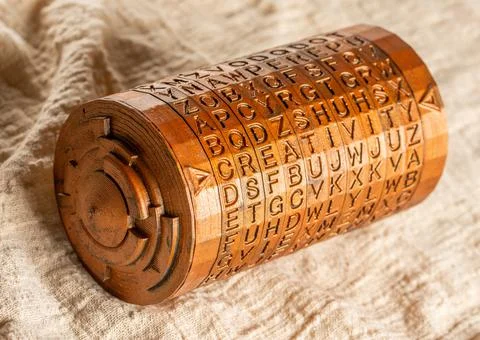 Copper cryptex invented by Leonardo da Vinci from the book da vinci code. Word 스톡 사진