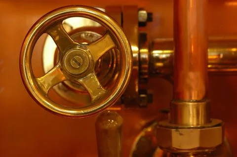 Copper deatail of brewery technology control Stock Photos