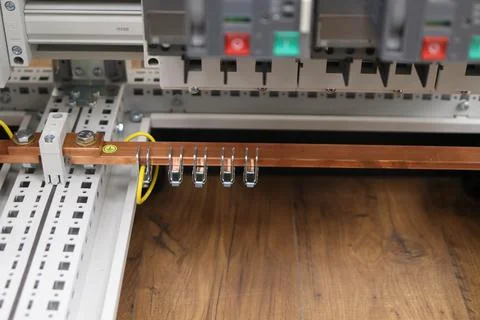 Copper electric busbars. Stock Photos