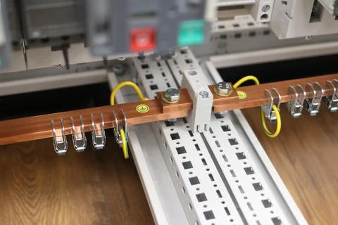 Copper electric busbars. Stock Photos