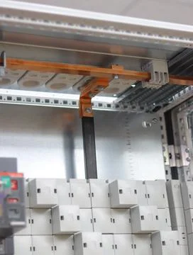 Copper electric busbars. Stock Photos