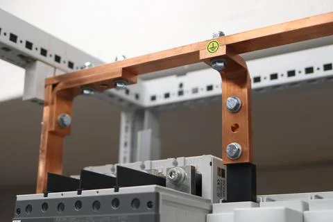 Copper electric busbars. Stock Photos