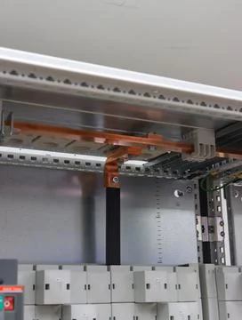 Copper electric busbars. Stock Photos