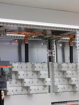 Copper electric busbars. Stock Photos