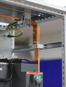Copper electric busbars. Stock Photos