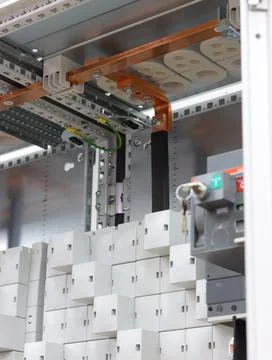 Copper electric busbars. Stock Photos