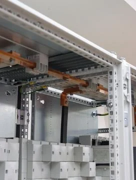 Copper electric busbars. Stock Photos