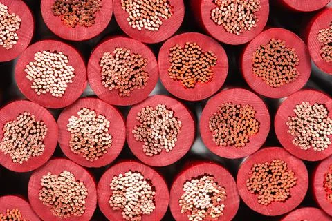 Copper electrical cable cross section Stock Photos