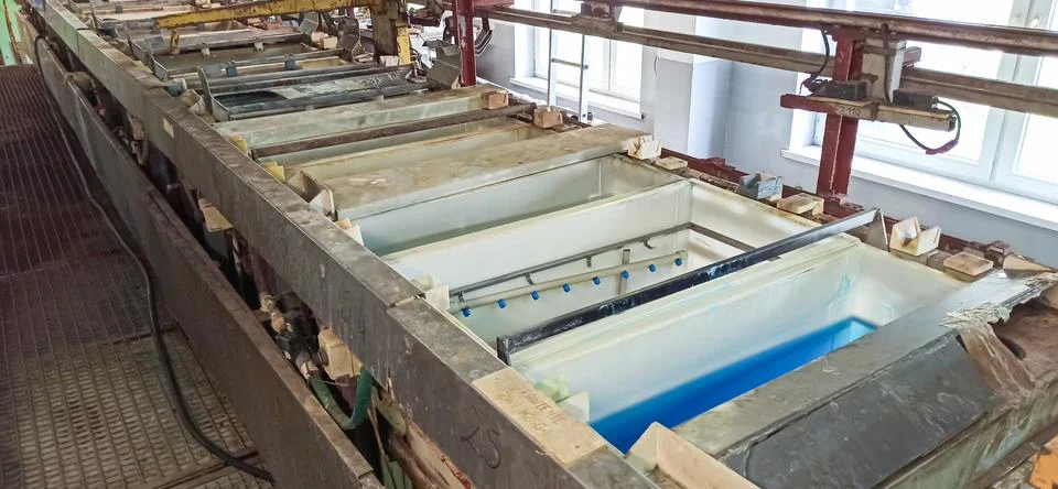 Copper electroplating machine for printed circuit boards Stock Photos